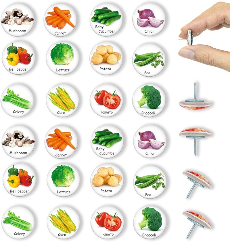 Tandarui Push Pins for Cork Board -24pcs Decorative Push Pins with Case,Cute Thumb Tacks and Pushpins for Bulletin Board, 12 Colors Vegetables Pushpins - Image 1